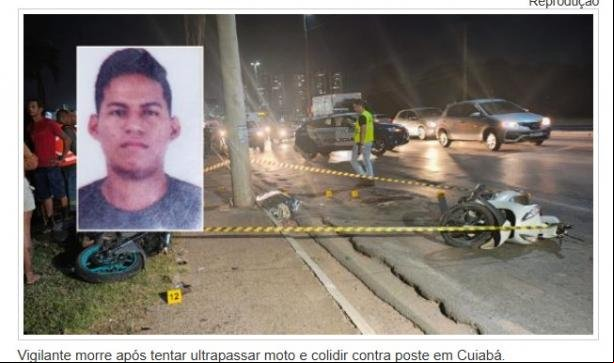 Vigilante morre após tentar ultraar moto e colidir contra poste